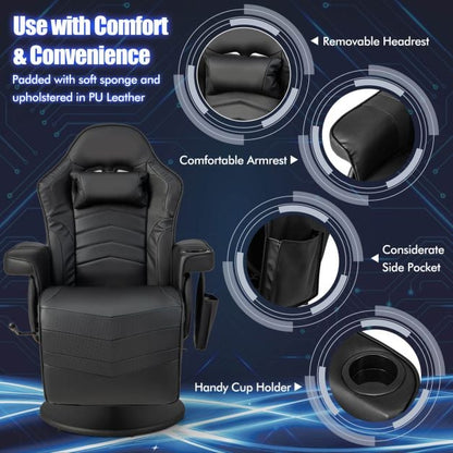 Electric Massage Gaming Chair with Cup Holder and Side Pouch-Black