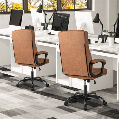Swivel Office Chair with Padded Armrests and Rolling Metal Base-Brown