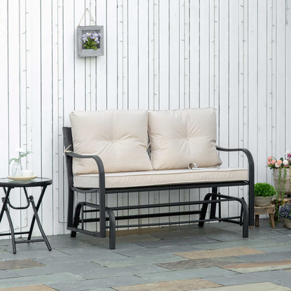 Outsunny 2-Person Outdoor Loveseat Glider Bench Rocking Chair for Patio, Garden, Yard, Porch with Armrest and Cushions, Khaki