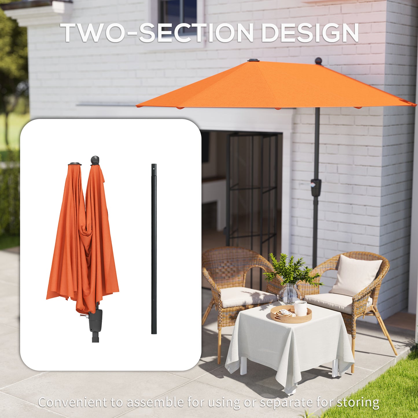 Outsunny 2m Half Parasol Parasol - Pomarańczowy