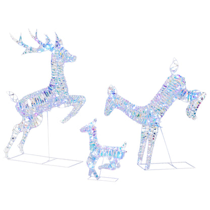 Outsunny 3-Piece Lighted Reindeer Family Set, Iridescent Outdoor Christmas Decoration, Deer Family with 8 Modes, Daily Timer