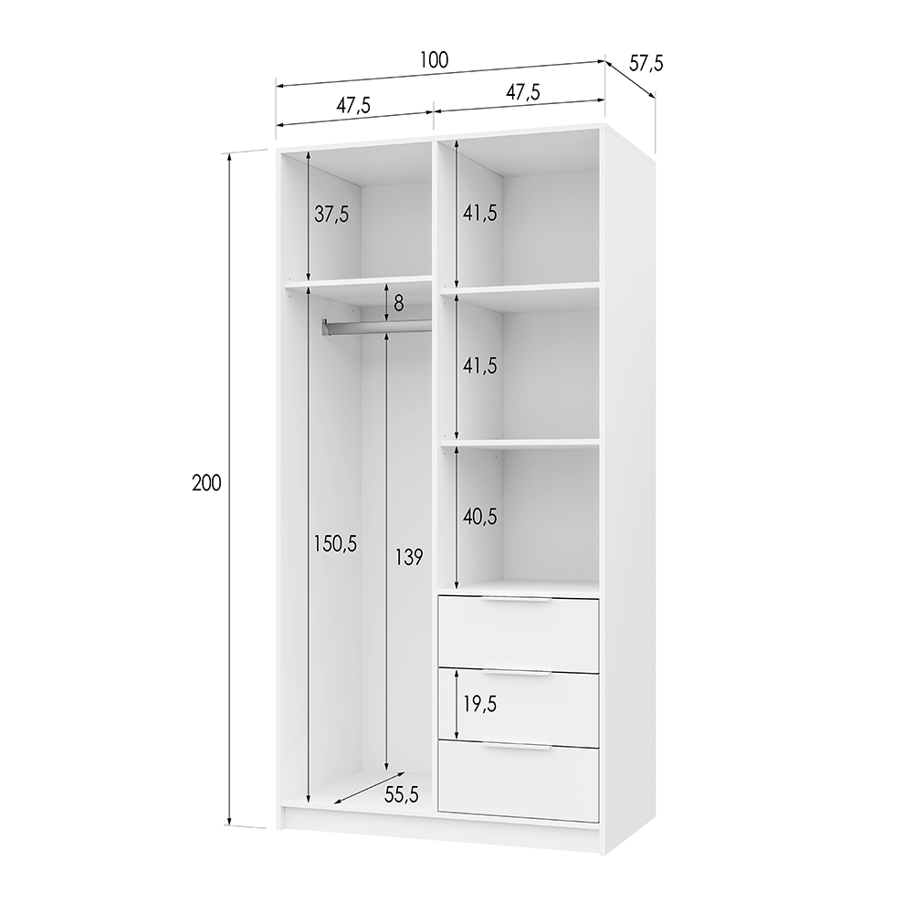 Oak Wotan Mirrored Hinged Door Wardrobe 100cm – HAMPTON LUX D2