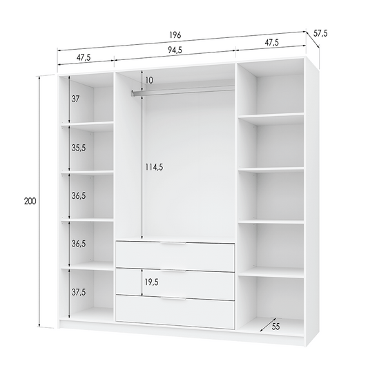 Oak Wellington Mirrored Hinged Door Wardrobe 196cm – HAMPTON D4
