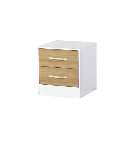 SPACEO Bedside Table / Oak Artisan / White Handles