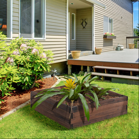 Outsunny 128L Drewniane podwyższone grządki do ogrodu, pojemniki do uprawy na patio, kwiaty, warzywa, 80L x 80W x 22,5H cm