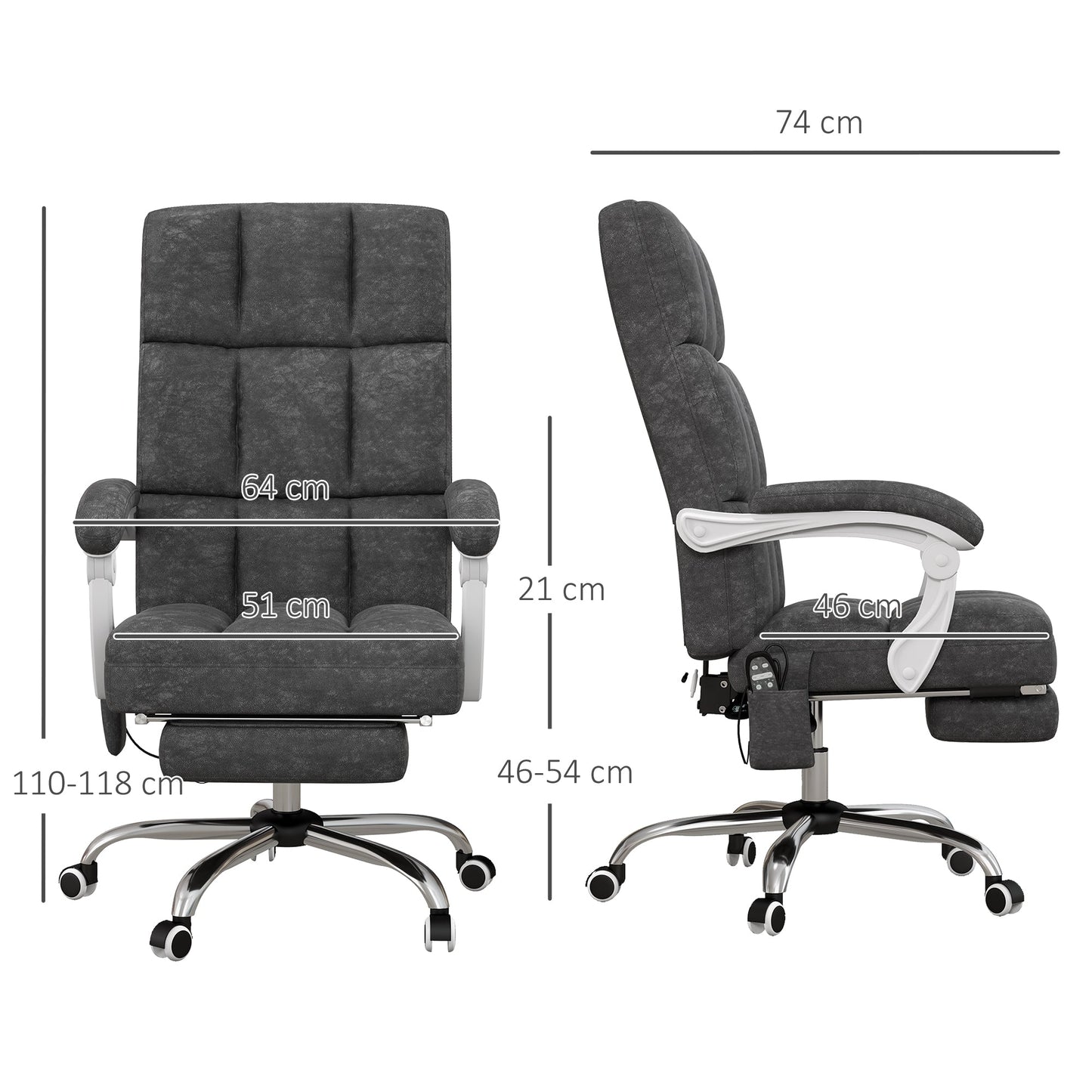Vinsetto Massage Office Chair, Ergonomic Desk Chair, Comfy Work Study Chair with Heat, Padded Seat, 135  Reclining Back and Footrest for Home Office, Charcoal Grey