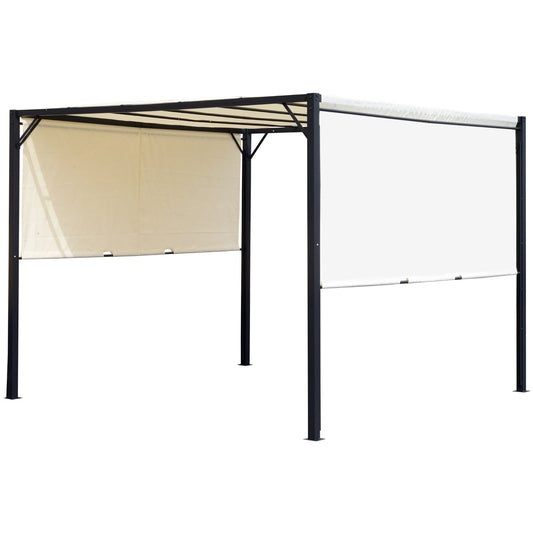 Outsunny Metal Pergola With Canopy Sliding Pergola Canopy 3Lx3Wx2.3H m Garden Gazebo Party Tent Sun Shelter Cover - Cream White/Black