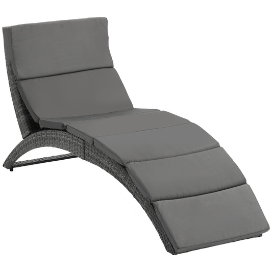 Outsunny Outdoor składany PE Rattan leżak z miękką wyściółką, ergonomiczny zakrzywiony design leżaka na balkon, ogród, szary