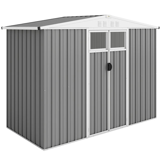 Outsunny 8 x 4 ft Metal Garden Shed, Garden Storage Shed with Window, 4 Vents and Lockable Door, Waterproof Galvanised Steel Tool Storage Shed, Light Grey