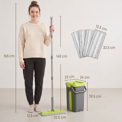 HOMCOM Mop and Bucket with Wringer Set, Flat Mop and Bucket with 2 Chambers, Rotating Head, Wet and Dry Use, Dark Grey