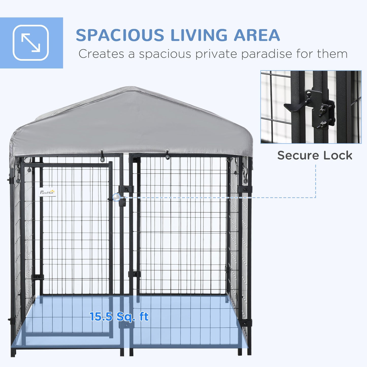 PawHut Outdoor Dog Kennel, Metal Playpen Fence Dog Run with UV-Resistant Canopy and Locks, for Small and Medium Dogs, 120 x 120 x 138cm