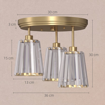 HOMCOM 3-Light Crystal Glass Ceiling Light, Triple Head with Dual Mounting, Modern Ceiling Lamp for Living Room, Gold Tone