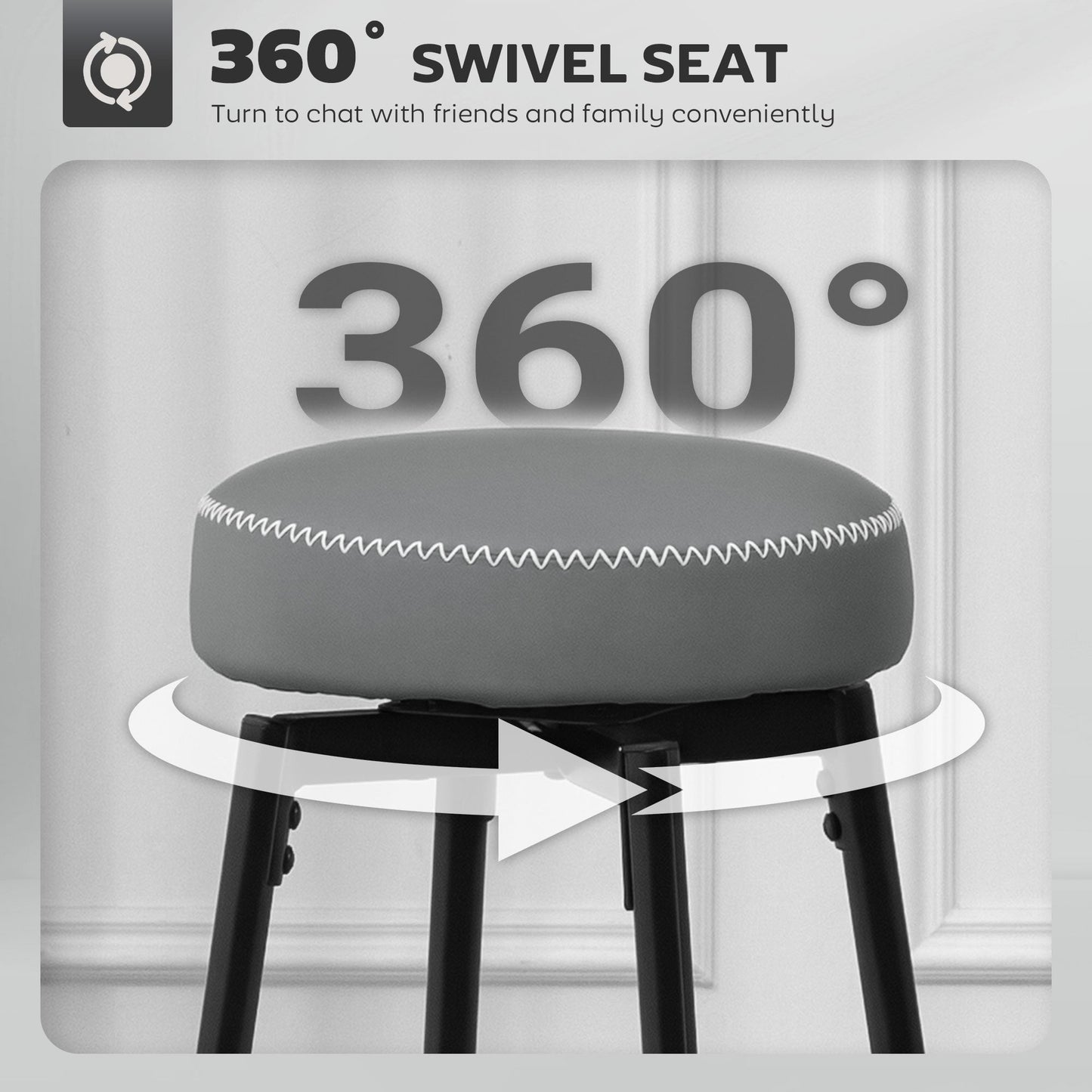 HOMCOM Set of Two Faux Leather Bar Stools - Grey/Black