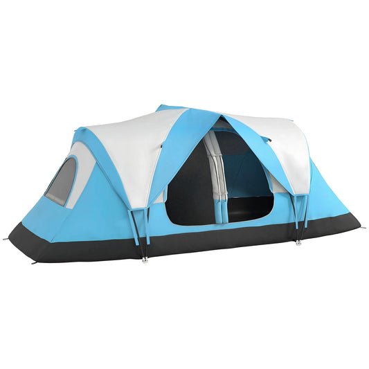 Outsunny Camping Tent for 6-8 Man with 2000mm Waterproof Rainfly and Carry Bag for Fishing Hiking Festival, Sky Blue