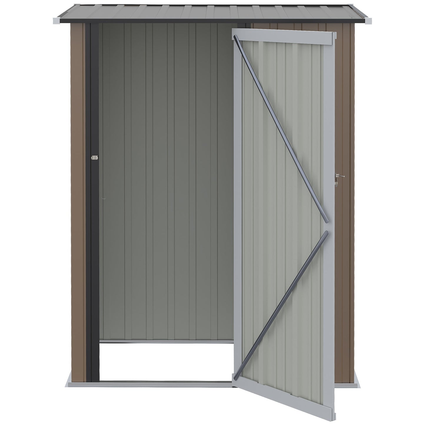 Outsunny  5ft x 3ft Garden Metal Storage Shed, Outdoor Tool Shed with Sloped Roof, Lockable Door for Equipment, Bikes, Brown