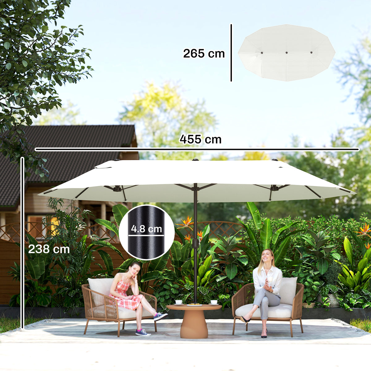 Outsunny 4.6m Double Garden Parasol - Beige