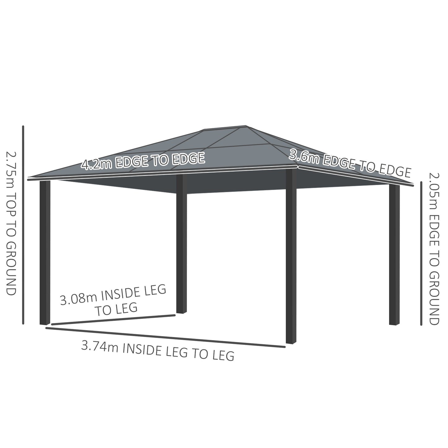 Outsunny 3.6 x 4m Hardtop Gazebo Canopy with Polycarbonate Roof and Aluminium Frame, Garden Pavilion with Mosquito Netting and Curtains