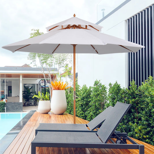 Elegancki parasol Outsunny 2,7 ​​m z drewnianą ramą – kremowo-biały