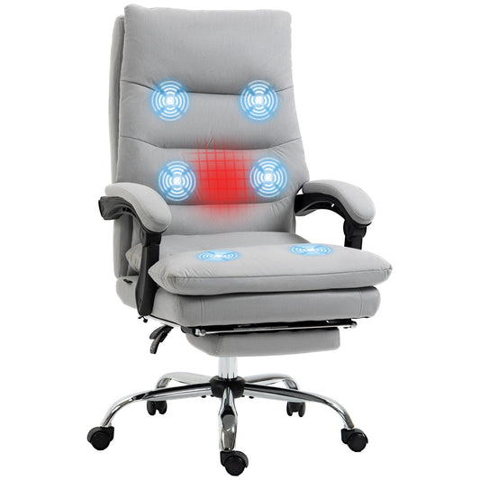 Vinsetto Office Chair, Ergonomic Desk Chair with 6-Point Vibration Massage and Back Heating, Microfibre Computer Gaming Chair with 135¡ Reclining Back and Footrest, Grey