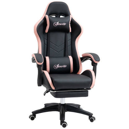 Vinsetto Computer Gaming Chair, PU Leather Office Desk Chair with Footrest, Swivel Wheels, 135 Reclining Back, Lumbar Support, Headrest for Home, Black and Pink