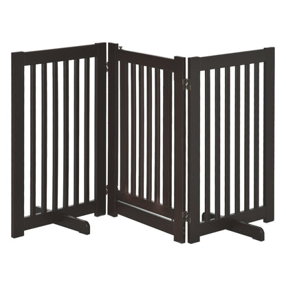 PawHut Pet Gate Freestanding Dog Gate For Stairs Wood Doorway Safety Pet Barrier Fence Foldable w/ Latch Support Feet Deep Brown, 155 x 76 cm