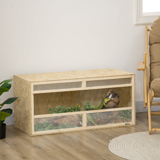 PawHut Reptile Terrarium Vivarium Habitat z przezroczystymi drzwiami przesuwnymi, oddychającą siatką, dla jaszczurek, żab rogatych, węży i ​​kameleonów, 100 x 47 x 47 cm