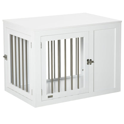 PawHut 2-in-1 Dog Cage and Side Table, with Two Lockable Doors, for Medium Dogs - White