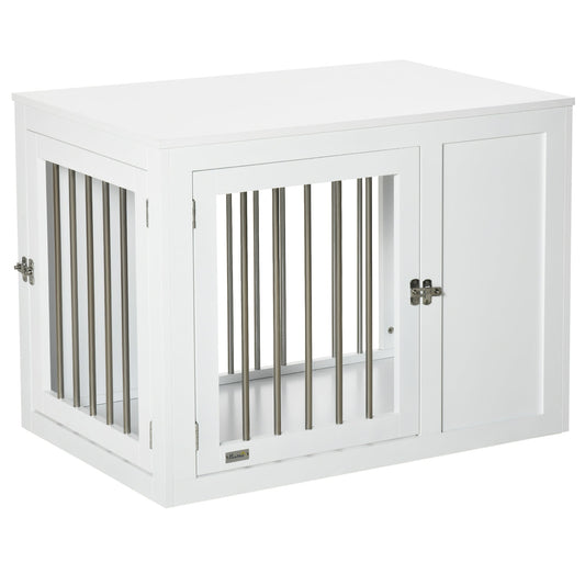 PawHut 2-in-1 Dog Cage and Side Table, with Two Lockable Doors, for Medium Dogs - White