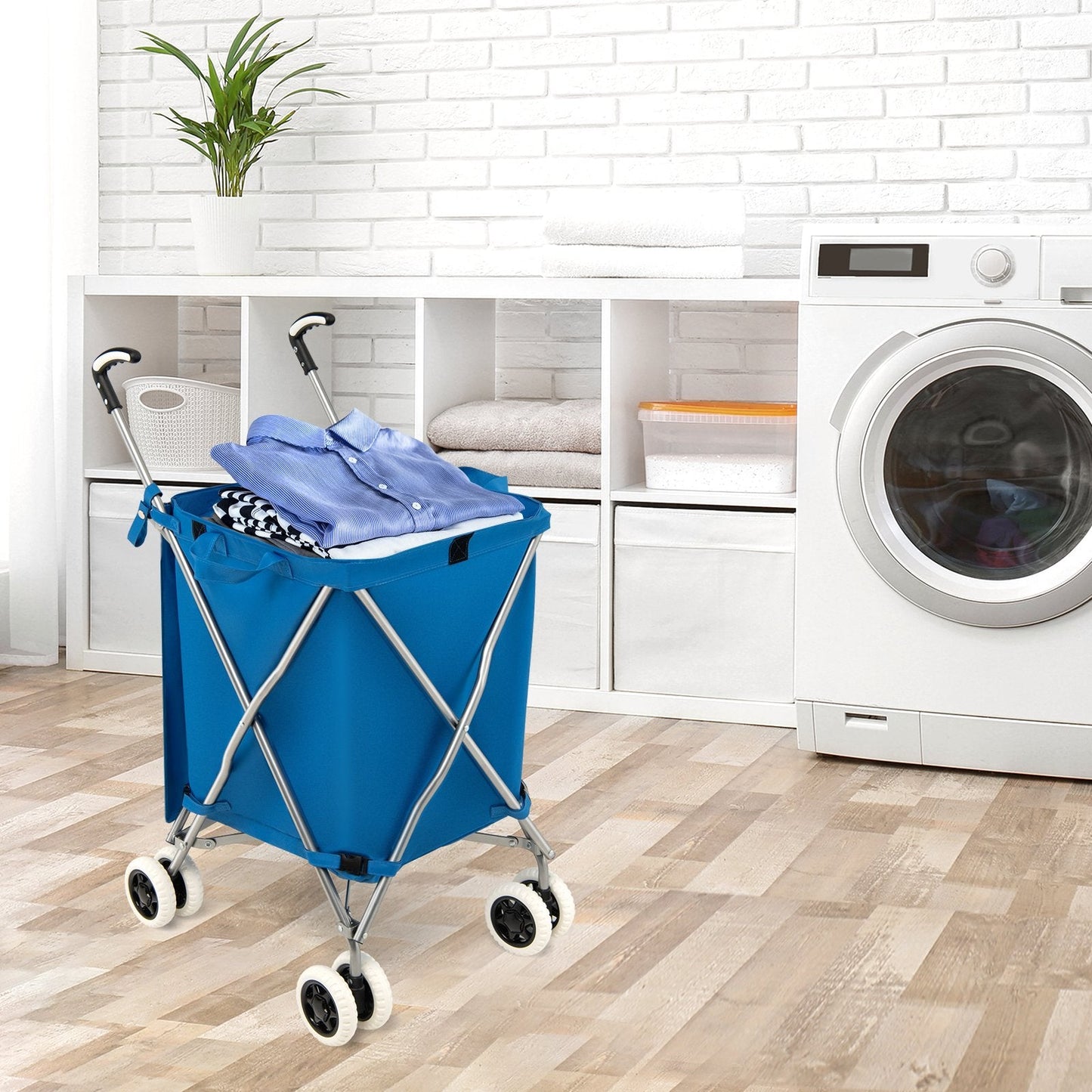 90L Folding Shopping Trolley with Removable Waterproof Bag and Cove-Blue