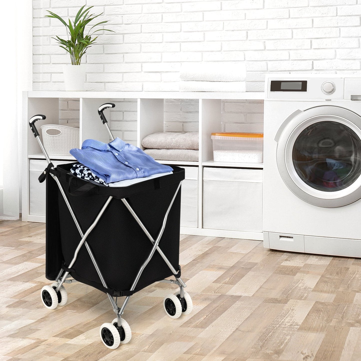 90L Folding Shopping Trolley with Removable Waterproof Bag and Cove-Black