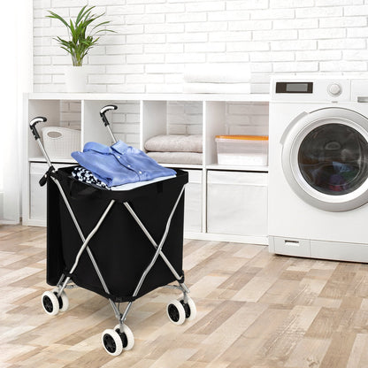 90L Folding Shopping Trolley with Removable Waterproof Bag and Cove-Black