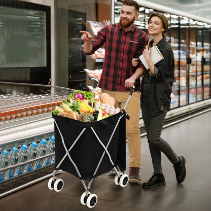 90L Folding Shopping Trolley with Removable Waterproof Bag and Cove-Black
