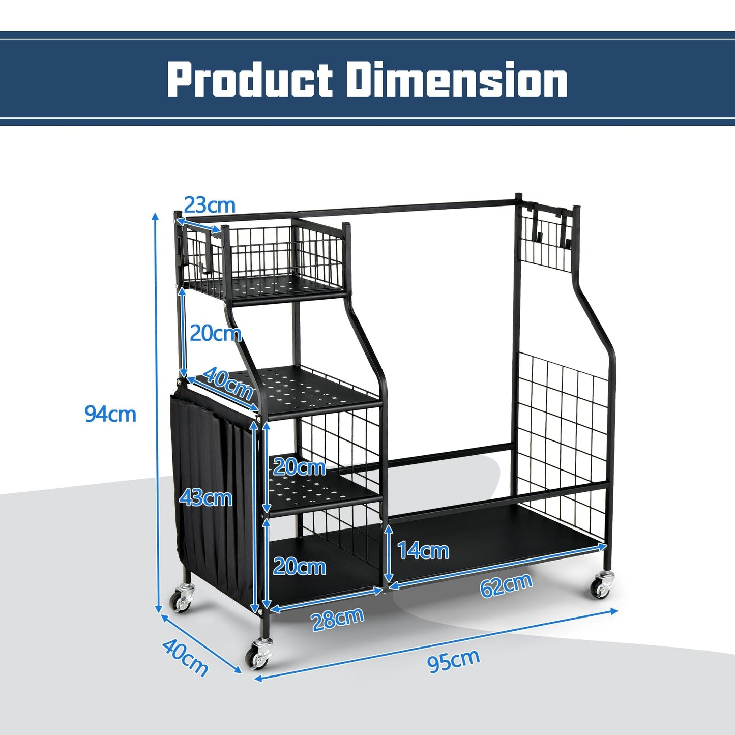 Double Golf Bag Storage Rack for Garage with Lockable Universal Wheels