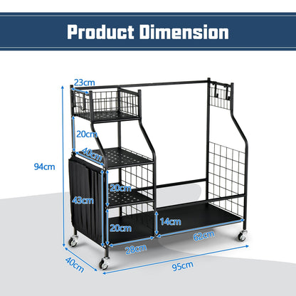 Double Golf Bag Storage Rack for Garage with Lockable Universal Wheels