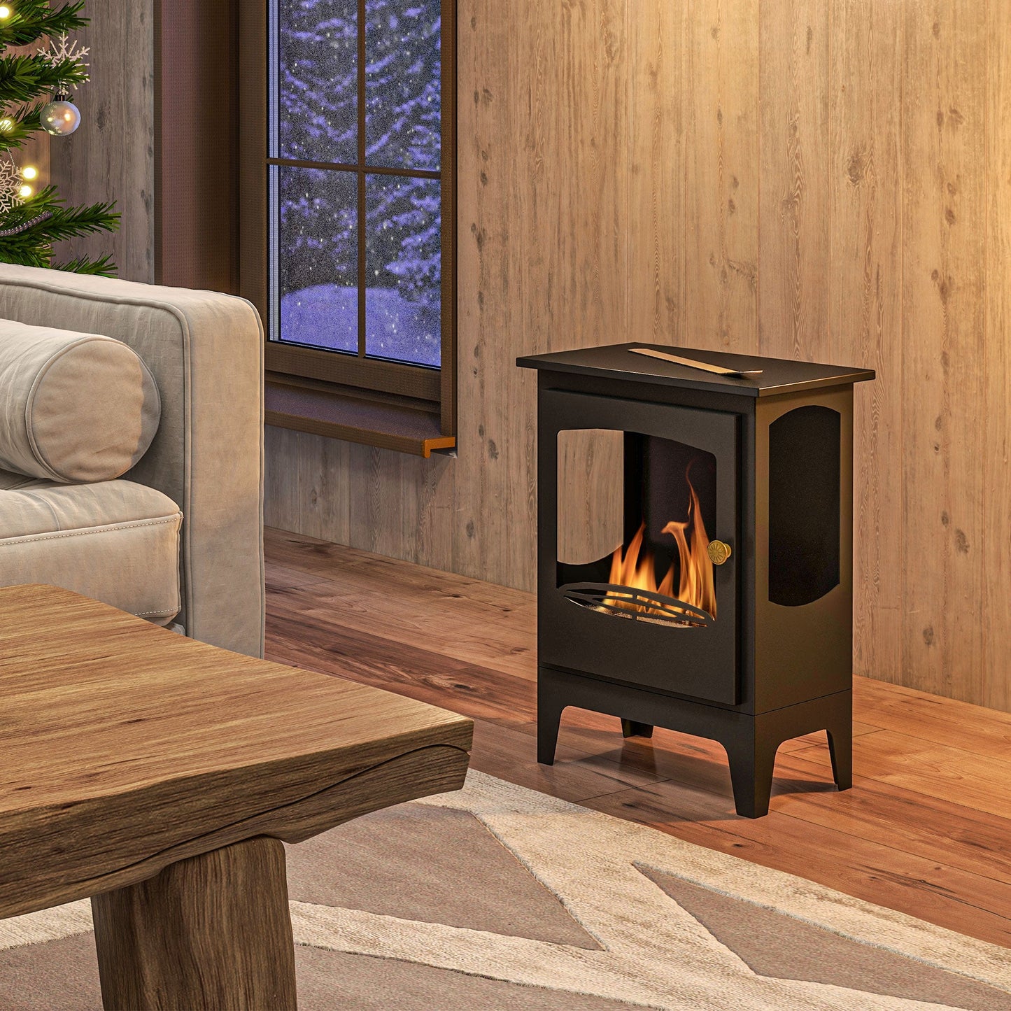 HOMCOM Freestanding Ethanol Fireplace, Steel Bioethanol Fireplace with Stainless Steel Flame Snuffer, 1.2L Tank, 3 Hours Burning Time for Indoor, Black