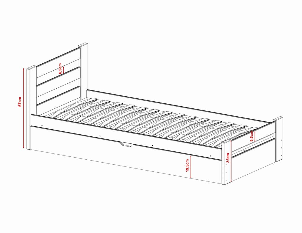 Wooden Single Bed Nela with Storage