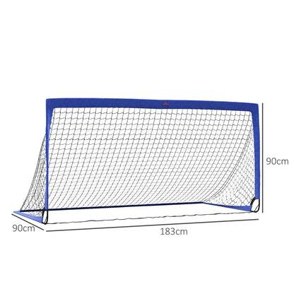 HOMCOM Set of 2 Football Goal Net 6 x 3 ft Foldable Outdoor Sport Training Teens Adults Football with Carrying Bag Blue