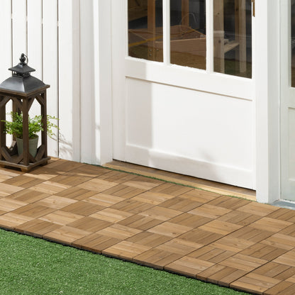 Outsunny 27 Pcs Wooden Interlocking Decking Tiles, Outdoor Flooring Tiles for Patio, Balcony, Terrace, Hot Tub, 30 x 30 cm per Piece, 2.5√£≈Ω¬° per Pack, Brown