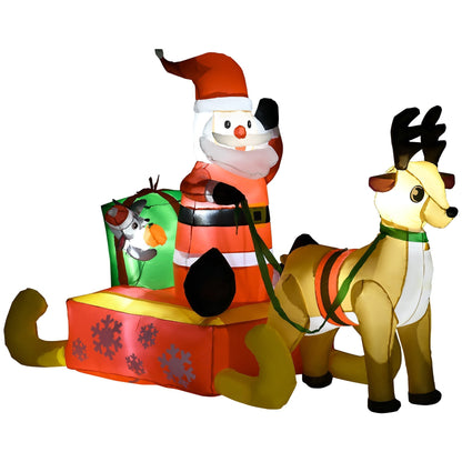 HOMCOM 4ft Christmas Inflatable Santa Claus Sledge Sleigh Reindeer Blow Up Decoration Xmas Decor for Garden