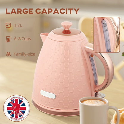 HOMCOM 3kW Rapid Boil Honeycomb Kettle - Light Pink