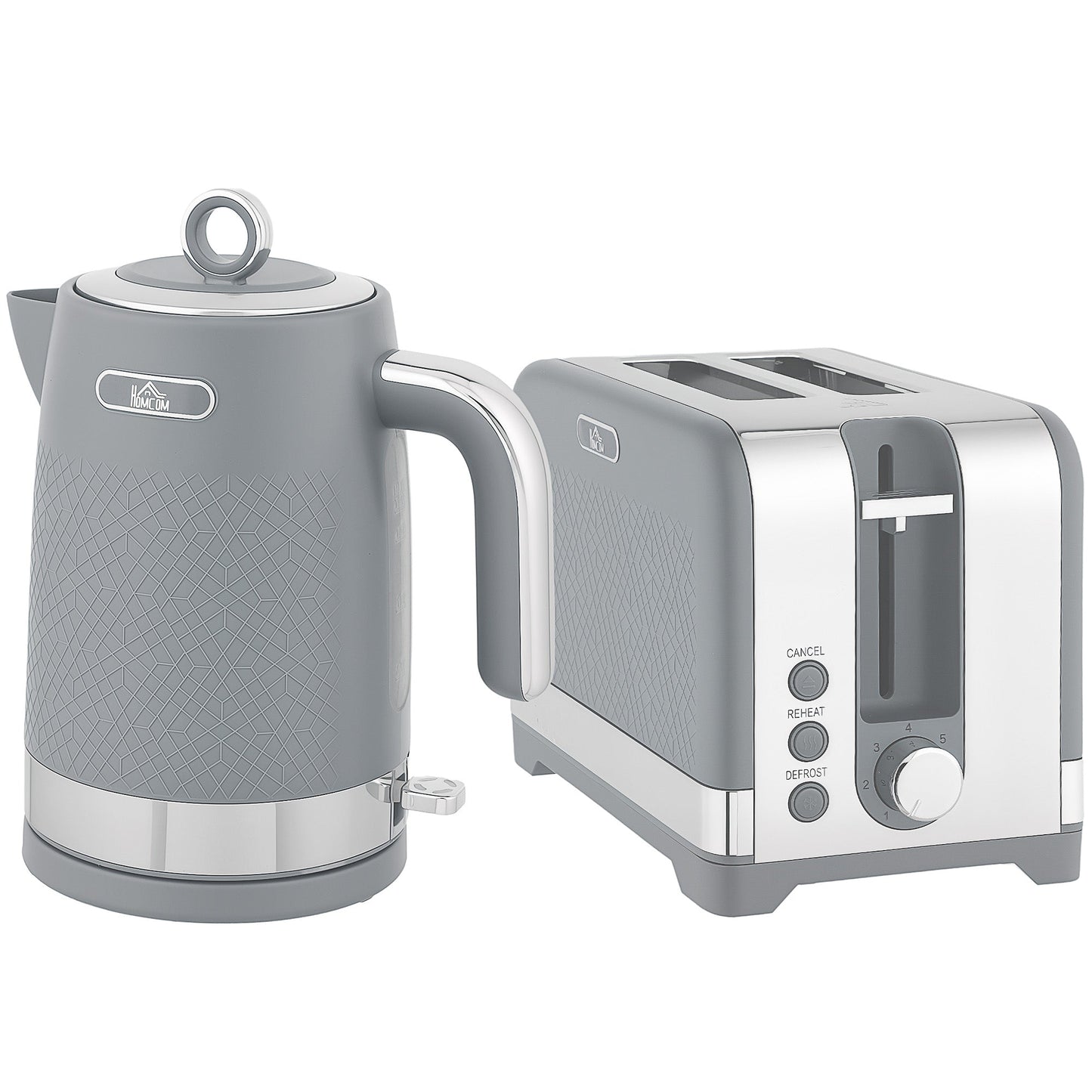 HOMCOM Sleek Textured Kettle and Toaster Set - Grey