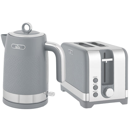HOMCOM Sleek Textured Kettle and Toaster Set - Grey