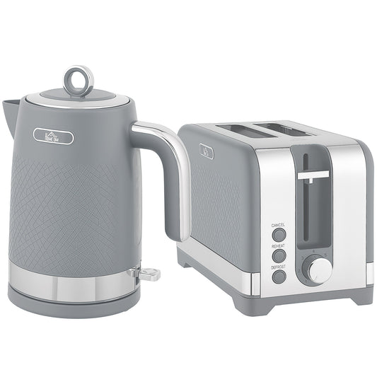 HOMCOM Sleek Textured Kettle and Toaster Set - Grey
