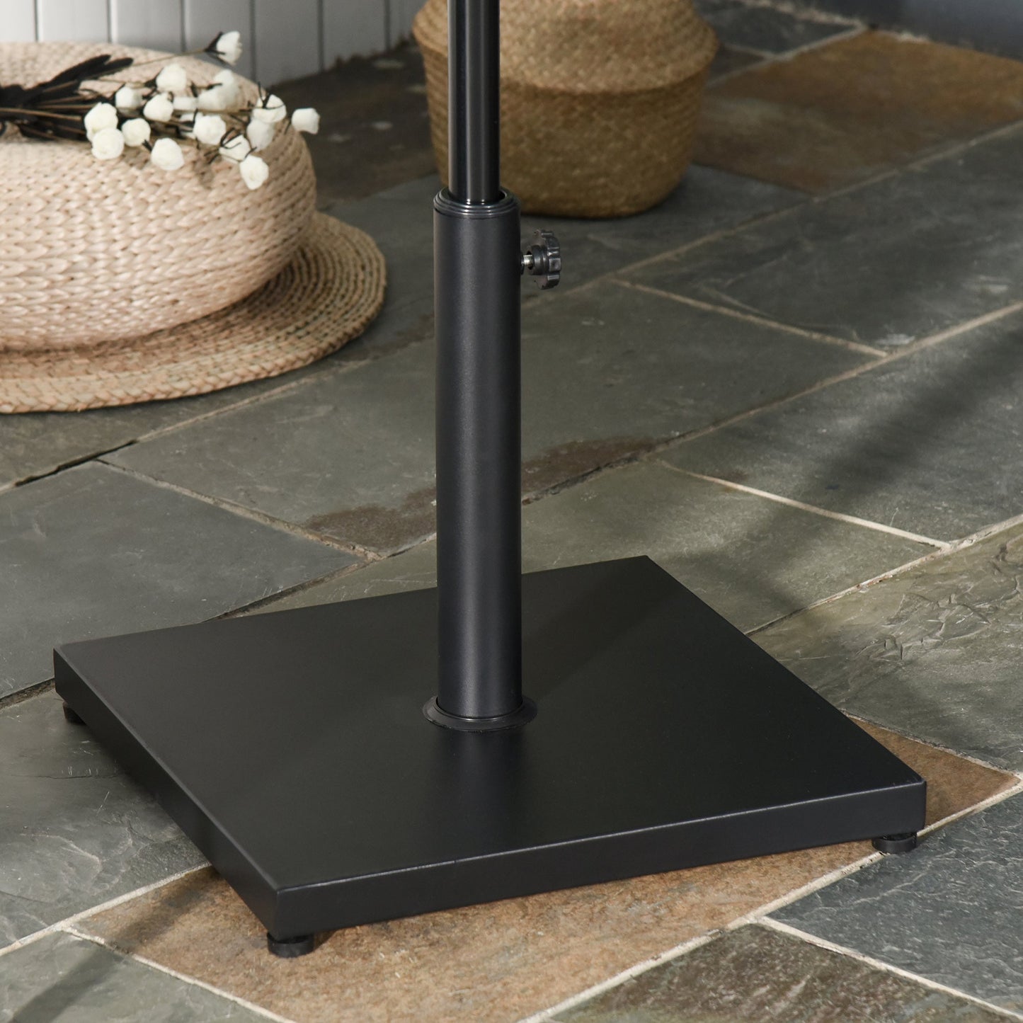 Outsunny 35/38/48MM 18KG Steel Square Parasol Stand Base w/ Adjustable Knob Umbrella Stand Garden Patio Outdoor Home, Black