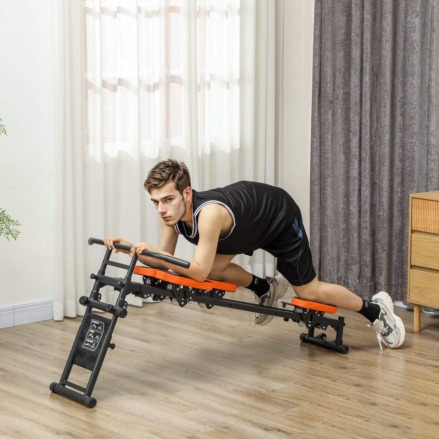 SPORTNOW Flat or Incline Home Gym Equipment, Reformer Pilates Machine, Abs Machine, Power, with Adjustable Push Up Bar