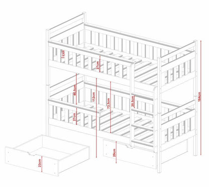 Wooden Bunk Bed Tezo with Storage