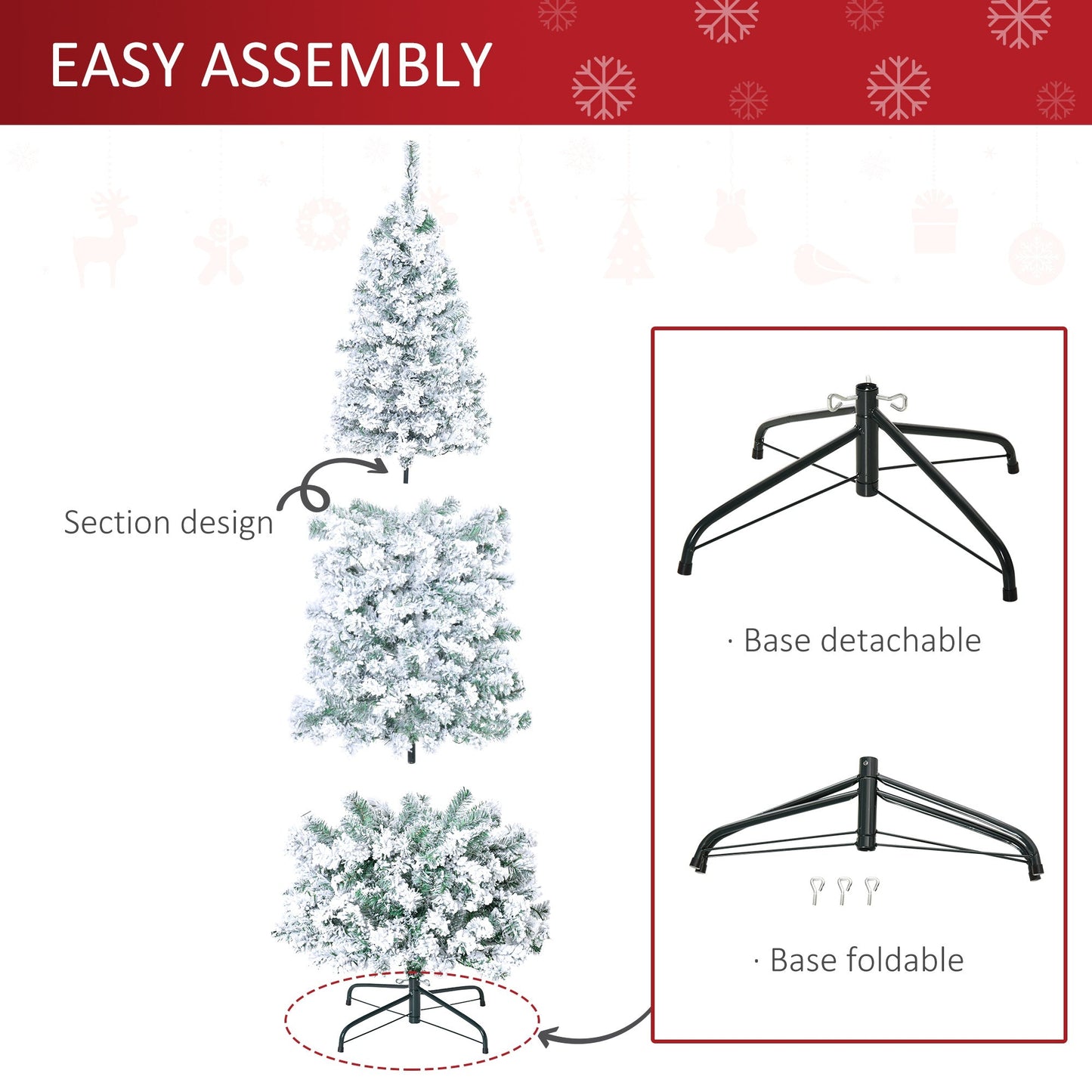 6 Feet Prelit Artificial Snow Flocked Christmas Tree with Warm White LED Light, Holiday Home Xmas Decoration, Green White