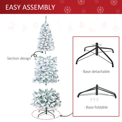 6 Feet Prelit Artificial Snow Flocked Christmas Tree with Warm White LED Light, Holiday Home Xmas Decoration, Green White