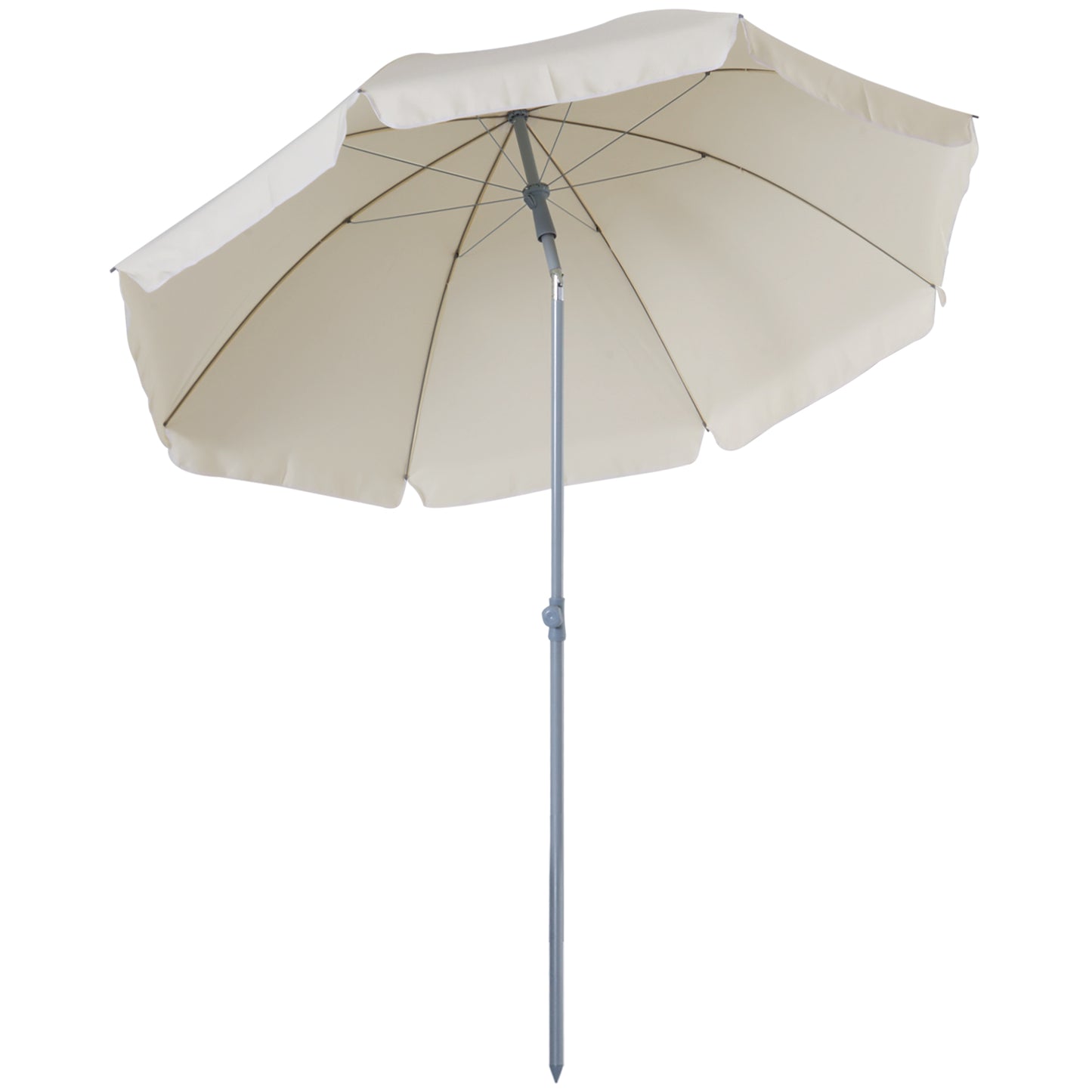 Outsunny 2,2 m Parasol plażowy, przenośny parasol z funkcją pochylania, osłona przeciwsłoneczna na zewnątrz z 8 żebrami do ogrodu, basenu i patio, kremowo-biały