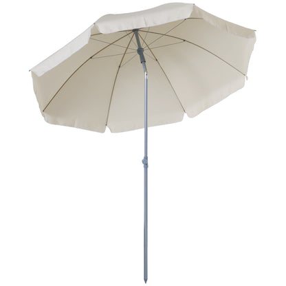 Outsunny 2,2 m Parasol plażowy, przenośny parasol z funkcją pochylania, osłona przeciwsłoneczna na zewnątrz z 8 żebrami do ogrodu, basenu i patio, kremowo-biały